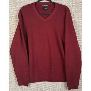 Jantzen Vintage V-Neck Sweater XL Burgundy 100% Wool Ribbed Knit 90s Y2K Maroon